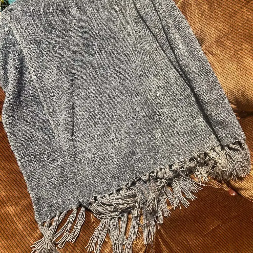 Pottery Barn Blue Soft Textured Fringe Throw Blanket